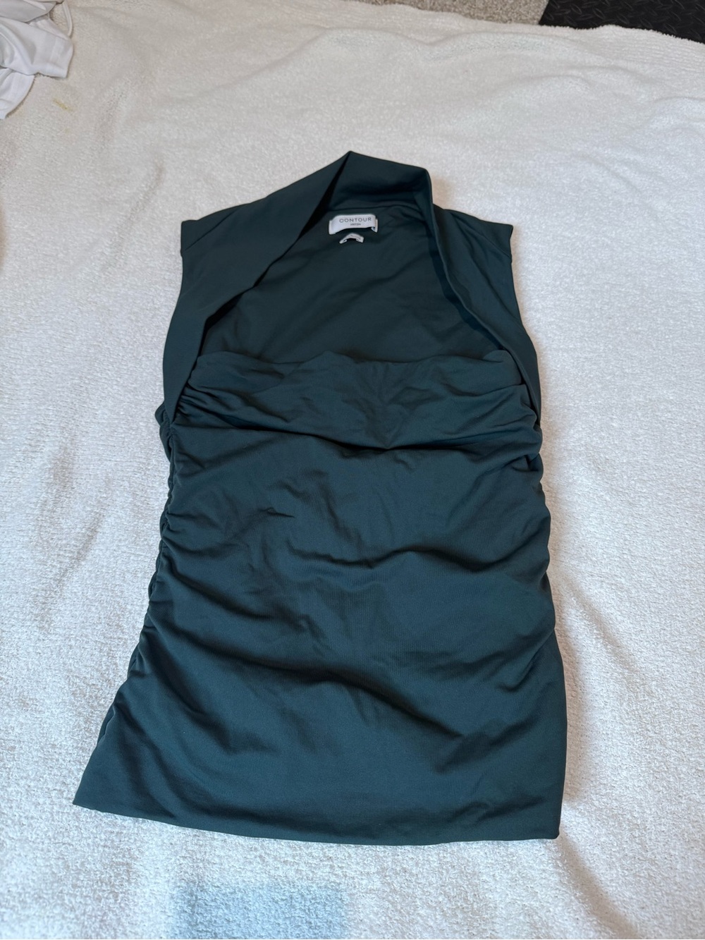 Aritzia Strapless Dark Green Ruched Top